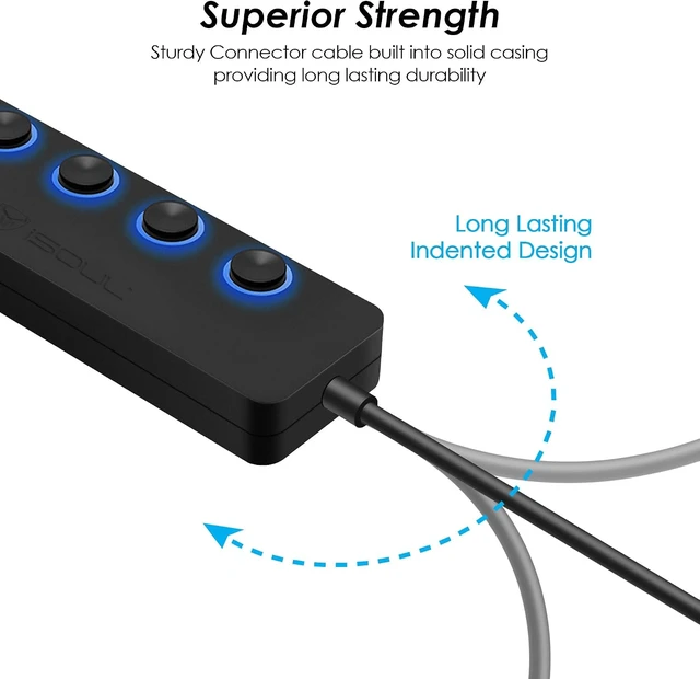 Alt view image 4 of 7 - iSOUL 2-in-1 4-Port Slim USB 3.0 Powered USB-C Hub with LED Switches