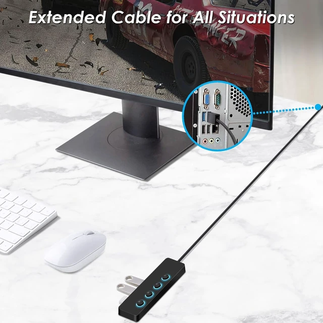 Alt view image 5 of 7 - iSOUL 2-in-1 4-Port Slim USB 3.0 Powered USB-C Hub with LED Switches