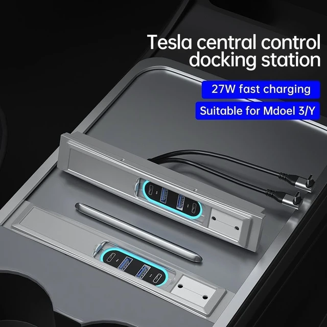 Alt view image 2 of 6 - Dual Type-C Multiport Docking Station USB HUB for Tesla Model 3 / Y Charging