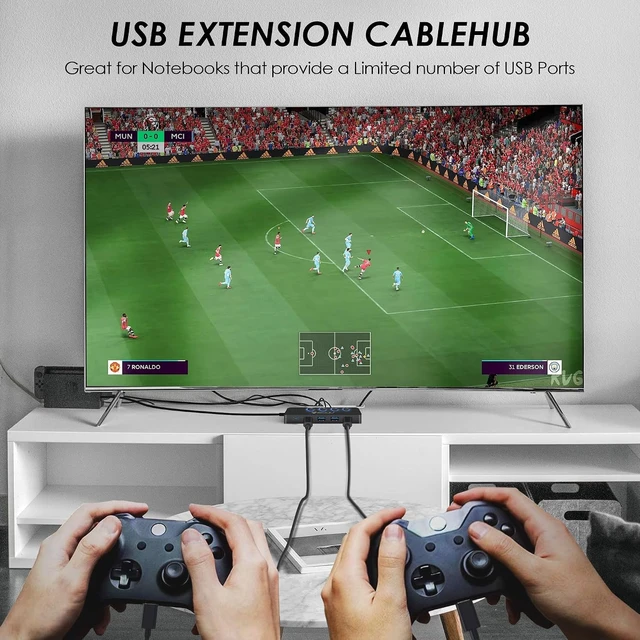 Alt view image 6 of 7 - iSOUL 2-in-1 4-Port Slim USB 3.0 Powered USB-C Hub with LED Switches