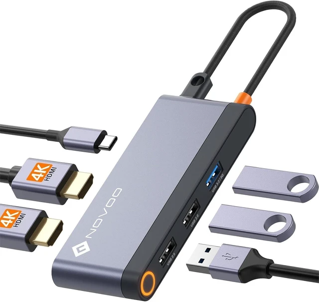 Main image of NOVOO USB C Hub Triple Display 6 in 1 to Dual HDMI, Dual Monitor USB C Docking Stations, 100W PD, 3 x USB, USB-C Dock for Dell, HP, Lenovo, ASUS, Microsoft