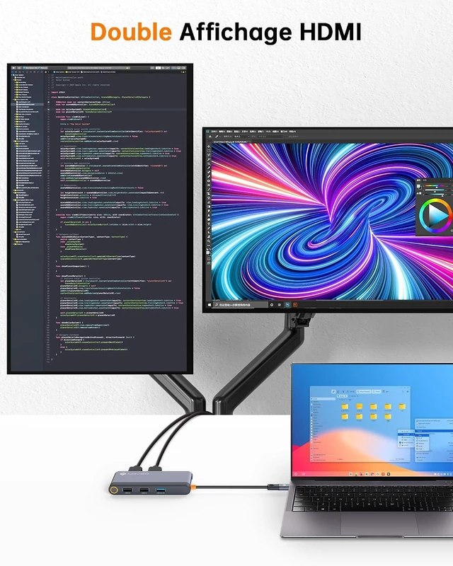 Alt view image 3 of 7 - NOVOO USB C Hub Triple Display 6 in 1 to Dual HDMI, Dual Monitor USB C Docking Stations, 100W PD, 3 x USB, USB-C Dock for Dell, HP, Lenovo, ASUS, Microsoft