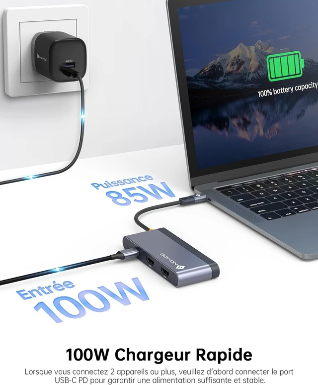 Alt view image 5 of 7 - NOVOO USB C Hub Triple Display 6 in 1 to Dual HDMI, Dual Monitor USB C Docking Stations, 100W PD, 3 x USB, USB-C Dock for Dell, HP, Lenovo, ASUS, Microsoft
