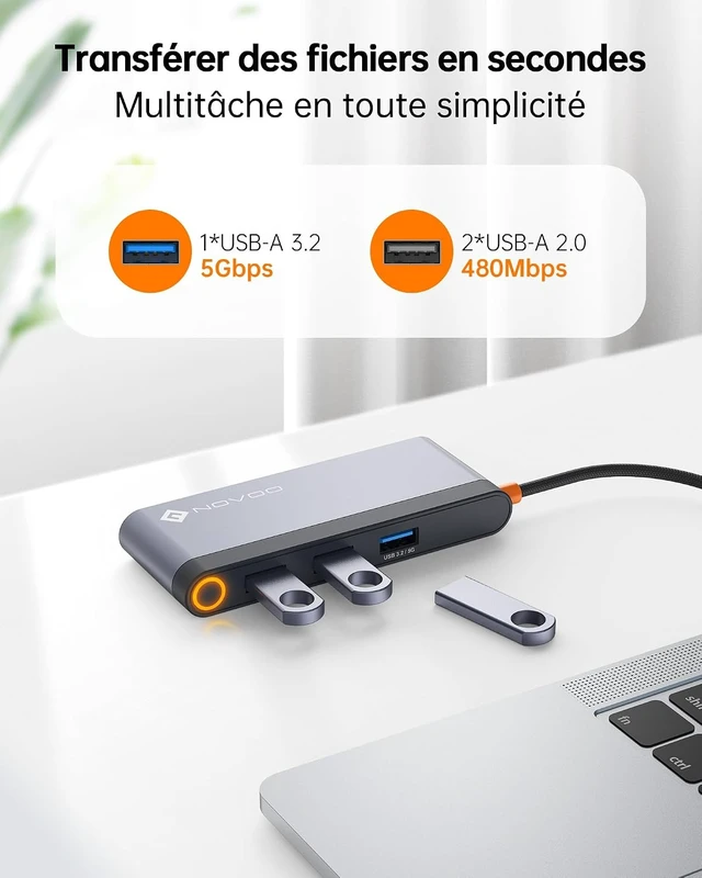 Alt view image 6 of 7 - NOVOO USB C Hub Triple Display 6 in 1 to Dual HDMI, Dual Monitor USB C Docking Stations, 100W PD, 3 x USB, USB-C Dock for Dell, HP, Lenovo, ASUS, Microsoft