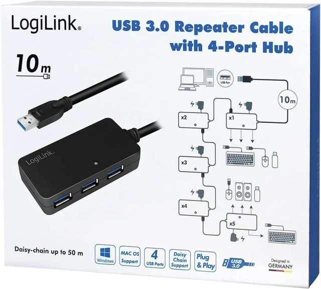 Alt view image 6 of 6 - Logilink Estensore di Linea USB3.0 4 Porte 10m Nero