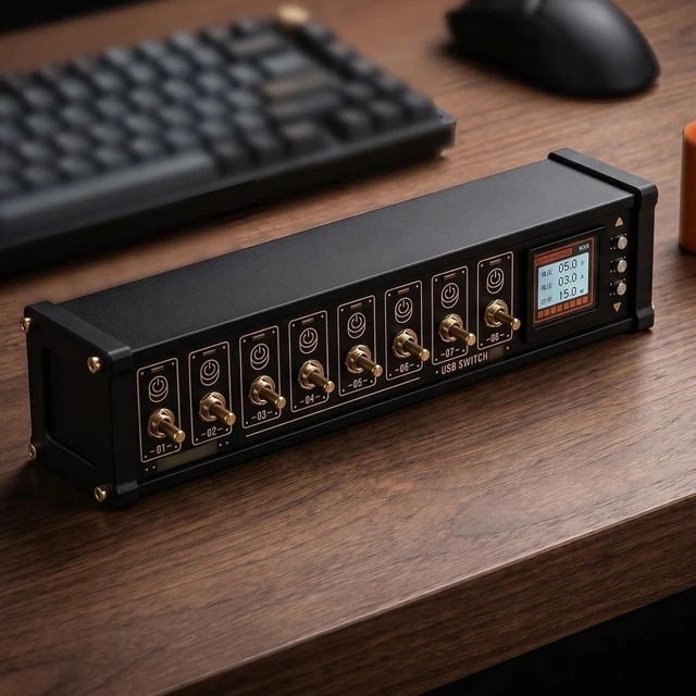 Main image of 8 Port USB Switcher, 8 Port Modular USB Hub, Voice Control, Independent Switching, IPS Color Screen Display, Adjustable Light, Data Transfer Functions, Gifts for Women Men Adults Friends