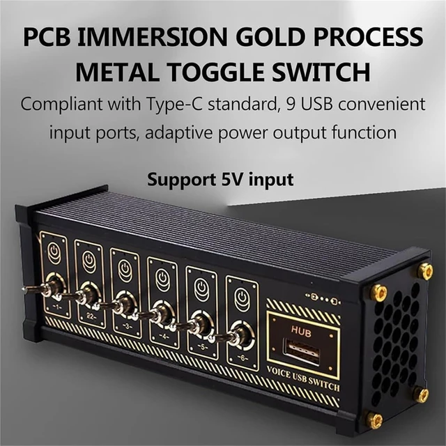 Alt view image 4 of 7 - Retro USB C Hub, 6 Ports USB C Splitter, 6 Ports USB Docking Station with 4 Data Ports & 9 USB Outputs, Voice Control Function, Data Transmission, Independent Control Switch