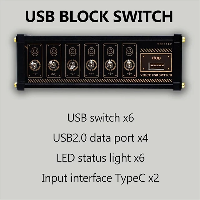 Alt view image 6 of 7 - Retro USB C Hub, 6 Ports USB C Splitter, 6 Ports USB Docking Station with 4 Data Ports & 9 USB Outputs, Voice Control Function, Data Transmission, Independent Control Switch