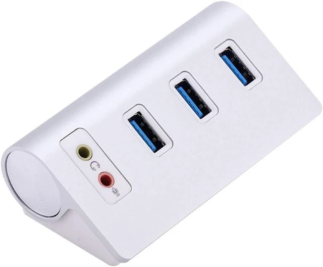 Main image of USB C Hub USB 3.0 Hub Powered 3-Port USB 3.0 Extension Splitter Aluminum Data Hub with Double Independent External Audio Port