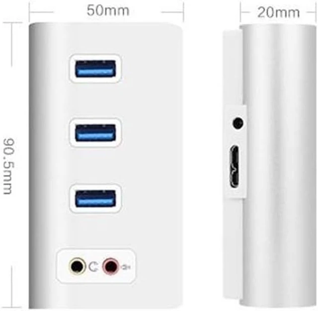 Alt view image 2 of 7 - USB C Hub USB 3.0 Hub Powered 3-Port USB 3.0 Extension Splitter Aluminum Data Hub with Double Independent External Audio Port