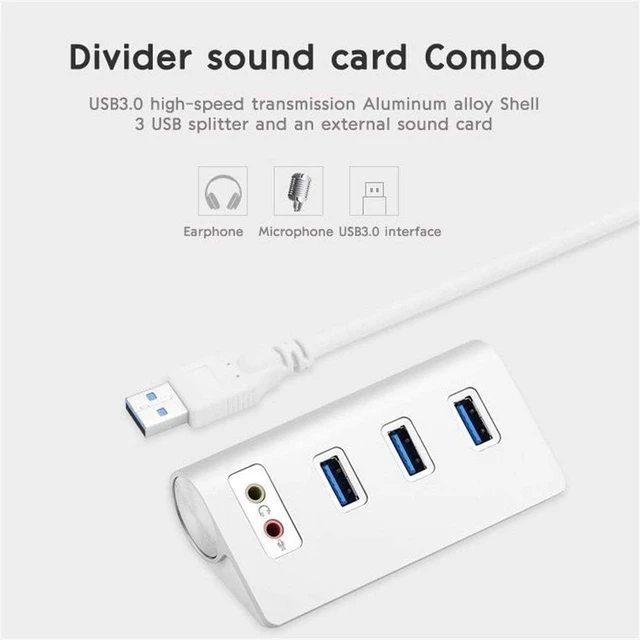 Alt view image 3 of 7 - USB C Hub USB 3.0 Hub Powered 3-Port USB 3.0 Extension Splitter Aluminum Data Hub with Double Independent External Audio Port
