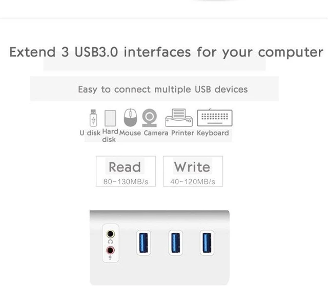 Alt view image 4 of 7 - USB C Hub USB 3.0 Hub Powered 3-Port USB 3.0 Extension Splitter Aluminum Data Hub with Double Independent External Audio Port