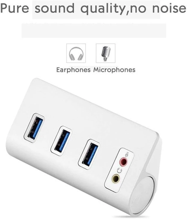 Alt view image 5 of 7 - USB C Hub USB 3.0 Hub Powered 3-Port USB 3.0 Extension Splitter Aluminum Data Hub with Double Independent External Audio Port