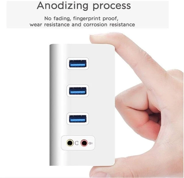 Alt view image 6 of 7 - USB C Hub USB 3.0 Hub Powered 3-Port USB 3.0 Extension Splitter Aluminum Data Hub with Double Independent External Audio Port