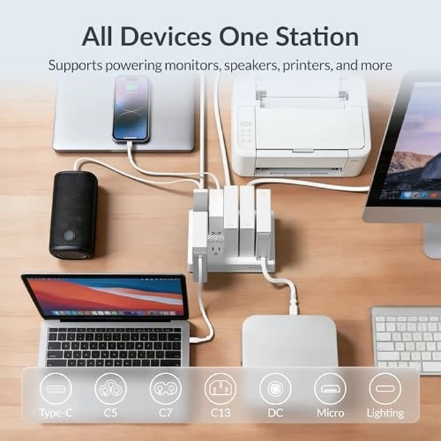Alt view image 3 of 6 - Gitryin Laptop Charging Station, 4 * 140W, 65W Retractable USB C Chargers, 10 Type C Ports with Cooling Power Strip, 625W Charging Hub