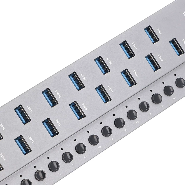 Alt view image 7 of 7 - SUNGOOYUE 16 Port USB 3.0 Hub, 5Gbps High Speed Data Hub with Individual Power Switches and LED Lights, for (US Plug)