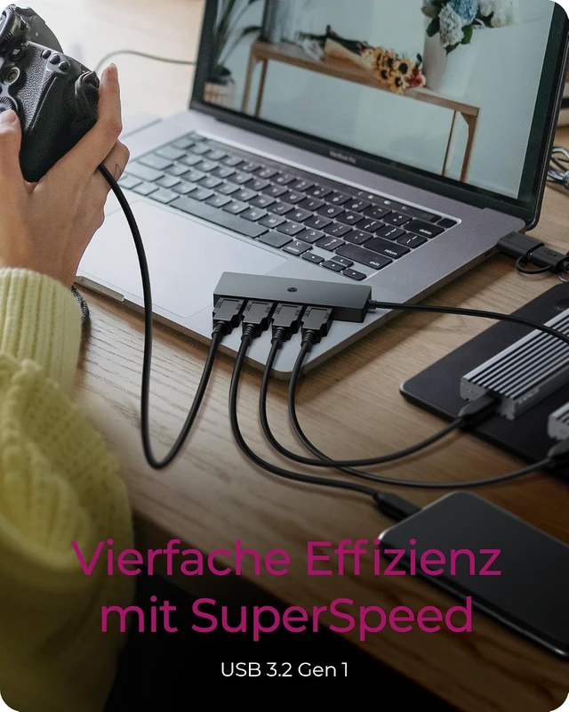 Alt view image 2 of 7 - ICY BOX USB 3.0 HUB (4-in-1) with 4X USB-A Ports, USB Distributor, USB-C & USB-A Port, Splitter, Multiple Plug, IB-HUB1424-C3