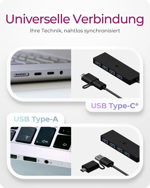 Alt view image 4 of 7 - ICY BOX USB 3.0 HUB (4-in-1) with 4X USB-A Ports, USB Distributor, USB-C & USB-A Port, Splitter, Multiple Plug, IB-HUB1424-C3
