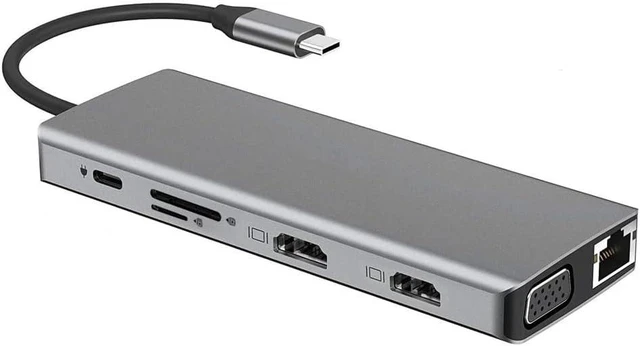 Main image of 12 in 1 C HUB Type Adapter to 4K VGA RJ45 LAN Ethernet SD/TF Hub 3.5MM AUX Port