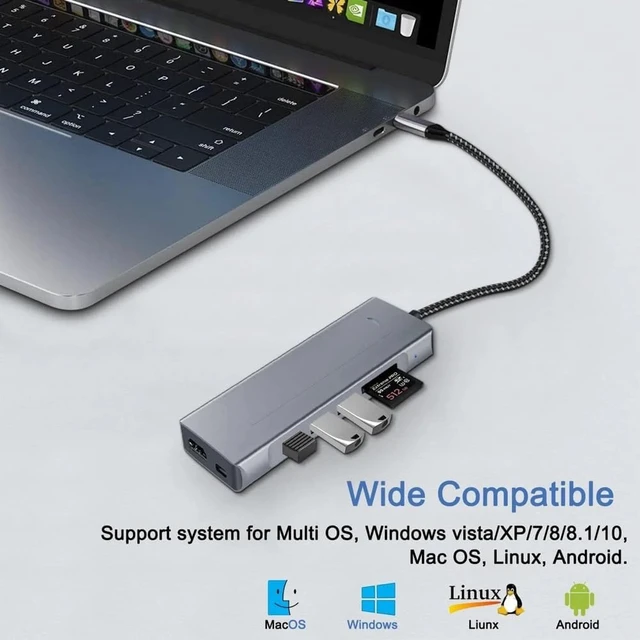 Alt view image 5 of 7 - 8-in-1 USB C Hub with M.2 NVMe/SATA SSD Enclosure, 4K HDMI Adapter, 100W PD Charging, USB C 3.1 & USB 3.0 Ports, SD/TF Card Reader, Compatible with Laptop & Tablet