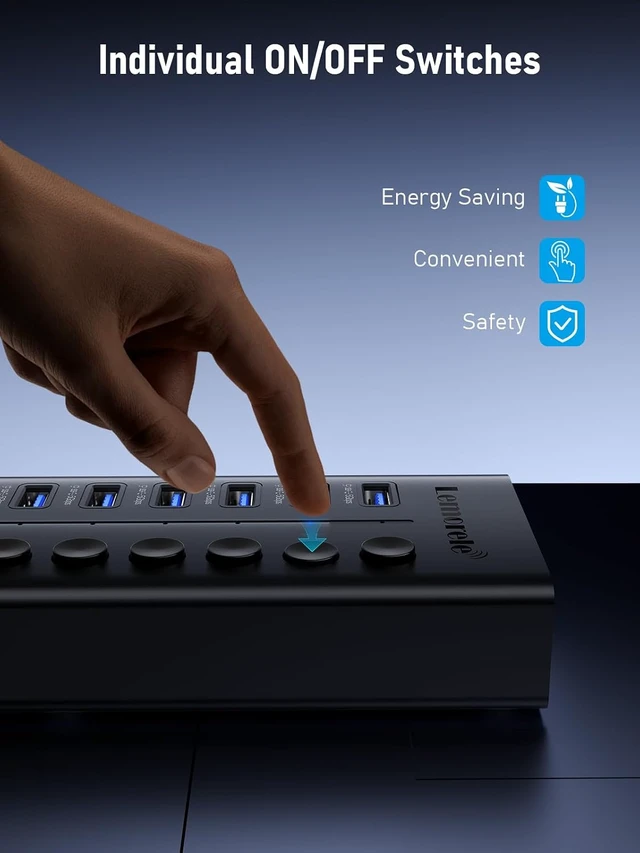Alt view image 3 of 7 - Lemorele 10 Port USB 3.0 Powered Hub, 10x USB-A 5Gbps Data Ports