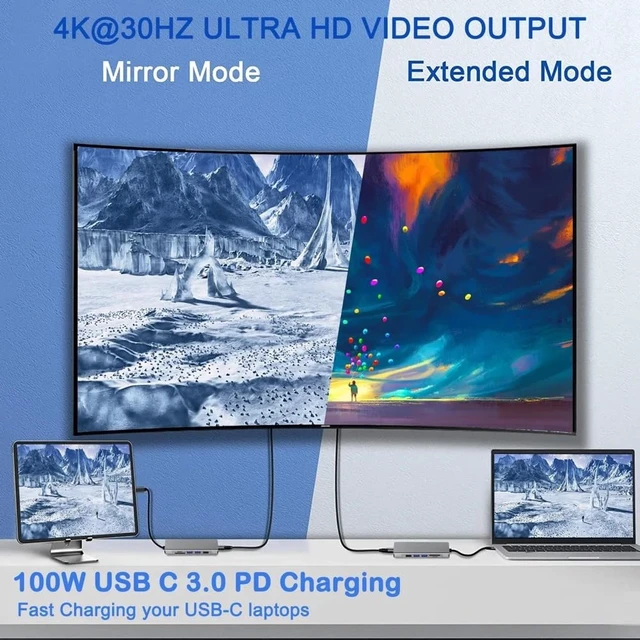 Alt view image 6 of 7 - 8-in-1 USB C Hub with M.2 NVMe/SATA SSD Enclosure, 4K HDMI Adapter, 100W PD Charging, USB C 3.1 & USB 3.0 Ports, SD/TF Card Reader, Compatible with Laptop & Tablet