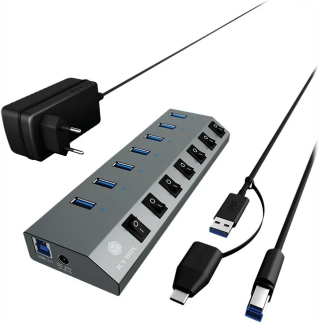 Alt view image 3 of 4 - ICY BOX USB 3.2 Gen 1 Hub 7 Port with Single Switches IB-HUB1701-C3
