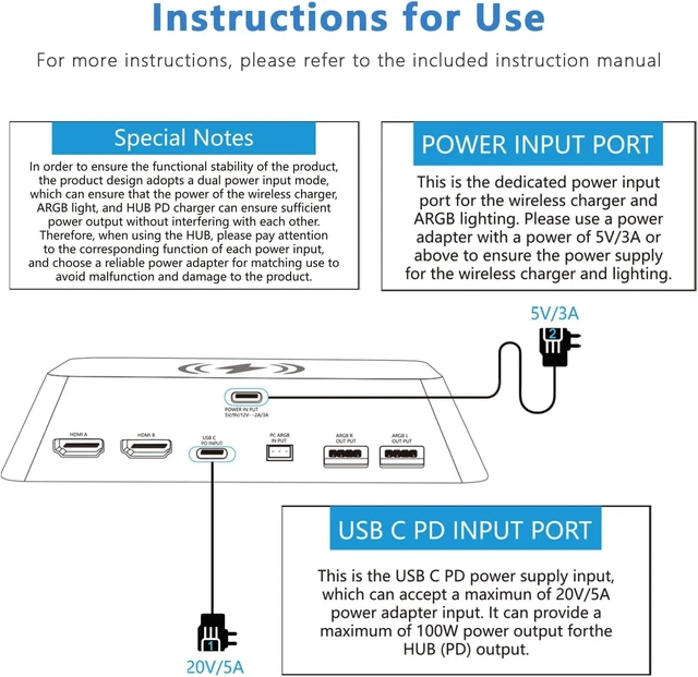 Alt view image 5 of 7 - 16-in-1 Multifunction USB-C Hub Docking Station with Wireless Charging, Dual 4K HDMI, USB3.0, Type-C PD, ARGB Light, Audio/Mic, for Laptops, Tablets, Phones, Keyboards, Mice & Printers