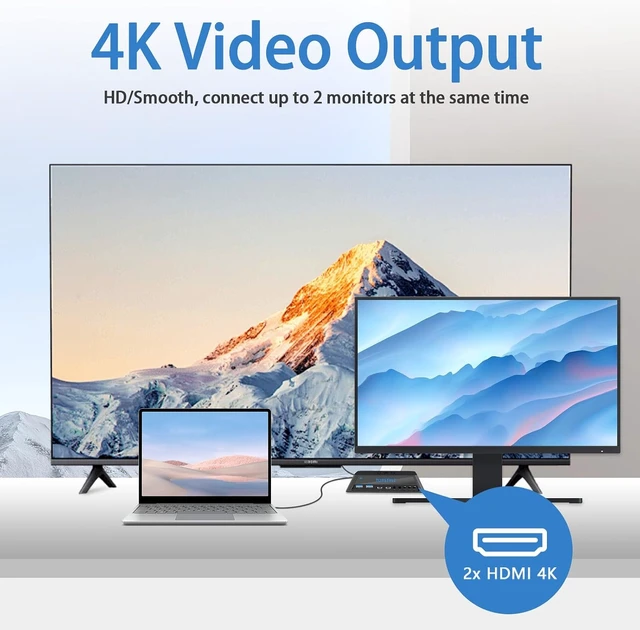 Alt view image 6 of 7 - 16-in-1 Multifunction USB-C Hub Docking Station with Wireless Charging, Dual 4K HDMI, USB3.0, Type-C PD, ARGB Light, Audio/Mic, for Laptops, Tablets, Phones, Keyboards, Mice & Printers