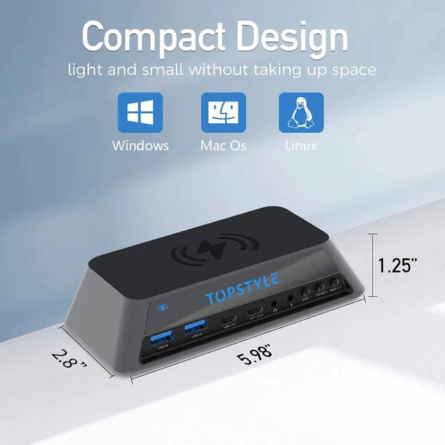Alt view image 7 of 7 - 16-in-1 Multifunction USB-C Hub Docking Station with Wireless Charging, Dual 4K HDMI, USB3.0, Type-C PD, ARGB Light, Audio/Mic, for Laptops, Tablets, Phones, Keyboards, Mice & Printers