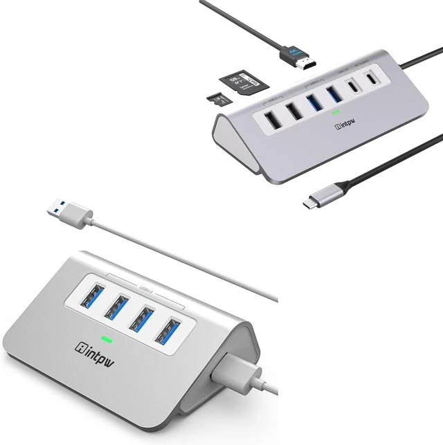 Main image of intpw 4 Port USB 3.0 Hub 5Gbps+ 9-in-1 USB C Hub Multiport Adapter with 4K HDMI, PD 100W, USB-C and 2 USB A 3.0 5Gbps, 2 USB A 2.0, SD/TF Card Reader,