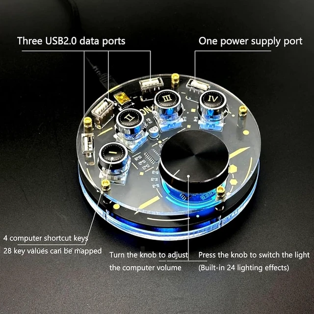 Alt view image 4 of 7 - USB Docking Station, USB Hub with 4 Programmable Shortcut Keys, Volume Control Knob, 3 USB 2.0 Ports, USB Power Port and 24 RGB Lighting Effects for PC Gaming Desktop Studio