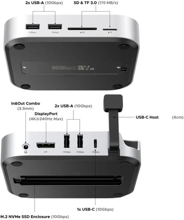 Alt view image 2 of 4 - USB Hub Docking Station Type-C to DisplayPort 4K240Hz M.2 NVMe SSD Slot 10Gbps SD TF Card Reader 3.5mm Audio Jack Compatible with M4 Dock and Stand
