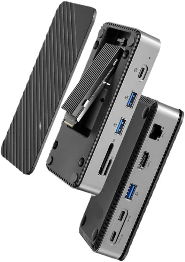 Main image of USB C Hub with Cooling Fan M 2 NVMe SATA SSD Enclosure External 10Gbps 4K 60Hz HDMI Com RJ45 SD TF Docking Station