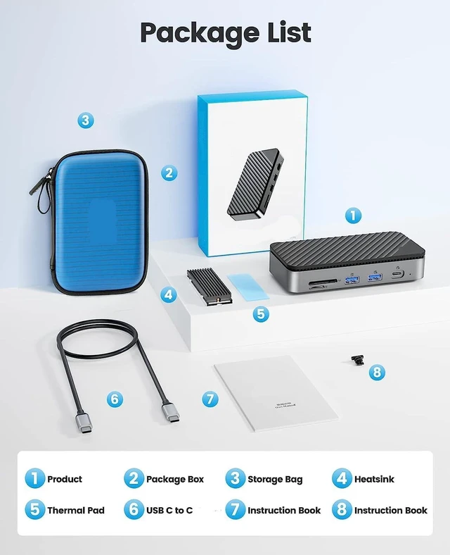 Alt view image 4 of 4 - USB C Hub with Cooling Fan M 2 NVMe SATA SSD Enclosure External 10Gbps 4K 60Hz HDMI Com RJ45 SD TF Docking Station