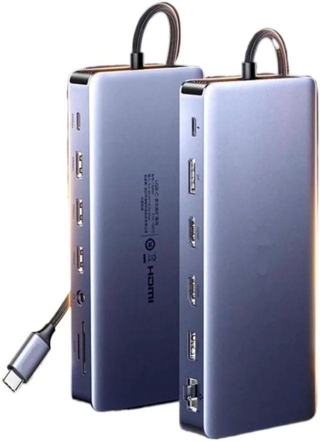 Main image of USB Hub Compatible with Laptop 13-in-1 Triple Display Type-C to 4K60Hz DP 2xHDMI RJ45 SD TF 3.5mm 10Gbps Data Ports