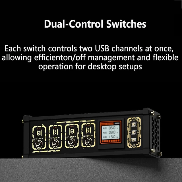 Alt view image 3 of 6 - 8 Port USB Docking Station, Retro Desktop Power Hub, Independent Control, with 1.54" IPS Color Screen Custom Image, for Mice USB, Flash Drives, Phones and Office Gadgets