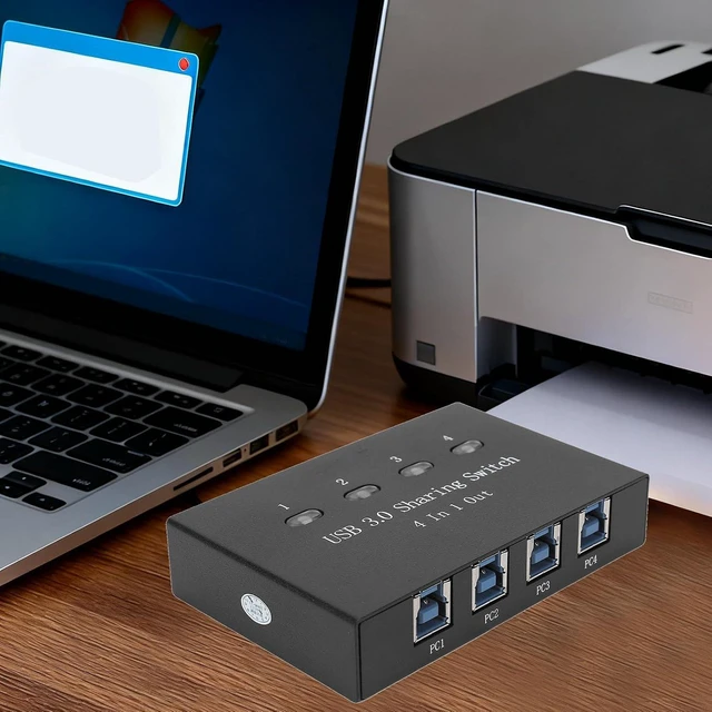 Alt view image 3 of 7 - USB Switcher, 4 Port USB 3.0 High Speed Plug and Play Hub with Printer Sharing Switch Aluminum Alloy Housing for PC Laptop Office Work
