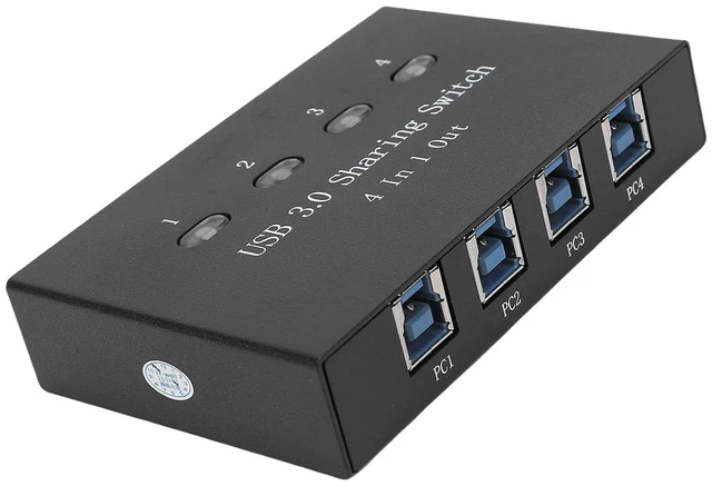 Alt view image 4 of 7 - USB Switcher, 4 Port USB 3.0 High Speed Plug and Play Hub with Printer Sharing Switch Aluminum Alloy Housing for PC Laptop Office Work