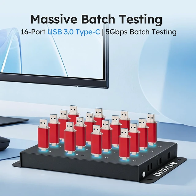 Alt view image 2 of 7 - 16-Port Industrial USB 3.0 Type-C Test Station, 5Gbps High-Speed Hub for PSSD/SSD Testing, 1.6kg Heavy-Duty Metal Chassis, Supports RDT/Bit Aging & 5V-12V Wide Voltage Input