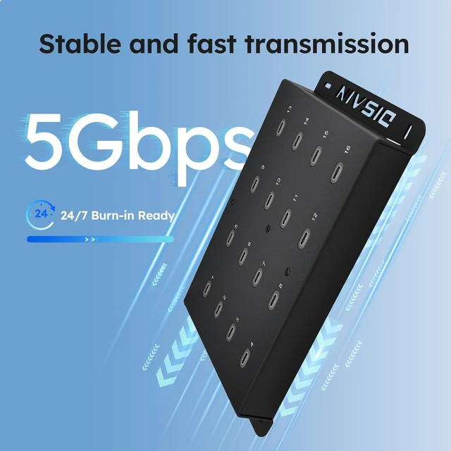 Alt view image 3 of 7 - 16-Port Industrial USB 3.0 Type-C Test Station, 5Gbps High-Speed Hub for PSSD/SSD Testing, 1.6kg Heavy-Duty Metal Chassis, Supports RDT/Bit Aging & 5V-12V Wide Voltage Input