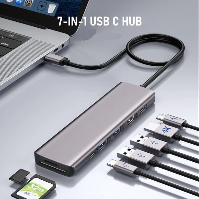 Alt view image 4 of 4 - 7 in 1 USB Hub Docking Station USB C Hub HDMI 4K 60Hz USB 3.0 Adapter PD 100W Charge Compatible with Pro Laptop