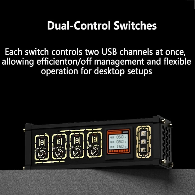 Alt view image 3 of 7 - 8 Port USB Switcher, 8 Port USB Docking Station with Led Display, Custom Image, 10 Levels of Adjustable Brightness, Independent Control, for Electronic Devices