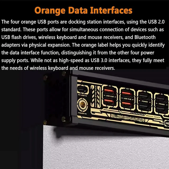 Alt view image 6 of 7 - 8 Port USB Switcher, 8 Port USB Docking Station with Led Display, Custom Image, 10 Levels of Adjustable Brightness, Independent Control, for Electronic Devices