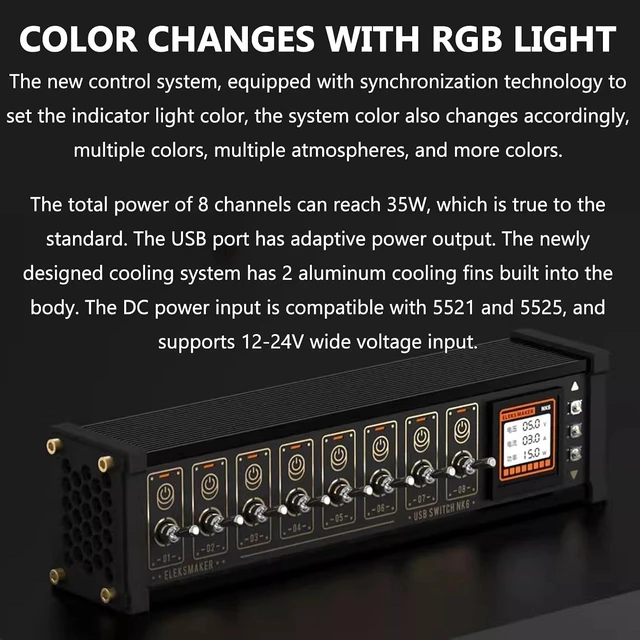 Alt view image 2 of 6 - 8 Port USB Docking Station, 8 Way USB Splitter with 1.54 Inch IPS Color Screen, 10-Level Brightness Adjustment, Multi-Function Desktop Dock for Phones Tablets.