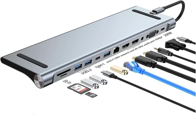 Main image of 10/11/12-in-1 Docking Station Stand USB TY>pe C 4K HMDI 100W PD SD/TF Display Port for PC Computer Hub(12 in 1 4K-30hzx2)