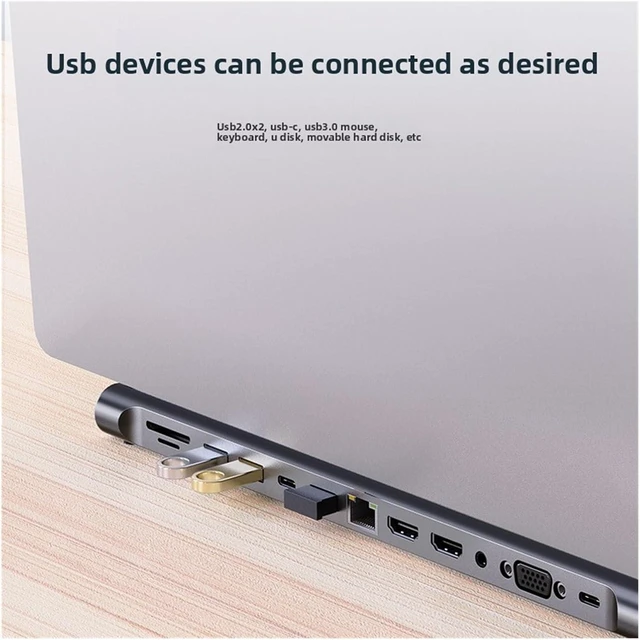 Alt view image 3 of 6 - 10/11/12-in-1 Docking Station Stand USB TY>pe C 4K HMDI 100W PD SD/TF Display Port for PC Computer Hub(12 in 1 4K-30hzx2)