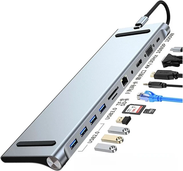 Alt view image 6 of 6 - 10/11/12-in-1 Docking Station Stand USB TY>pe C 4K HMDI 100W PD SD/TF Display Port for PC Computer Hub(12 in 1 4K-30hzx2)