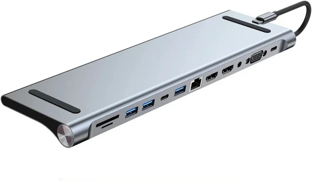 Alt view image 5 of 6 - 10/11/12-in-1 Docking Station Stand USB TY>pe C 4K HMDI 100W PD SD/TF Display Port for PC Computer Hub(12 in 1 4K-30hzx2)