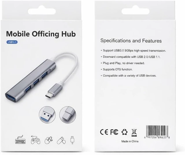 Main image of (25 Pack) USB-C to USB 3.0 Hub, 3 USB Port Adapter, Connect to USB Keyboard, Mouse, and USB Drive for Data Transfer, Compatible with Mac mini, Laptop, Tablets Bulk Wholesale Lot